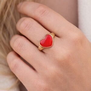 Gold Filled Heart Ring with Red Heart